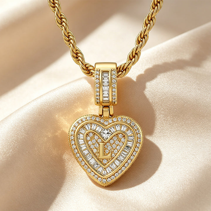 Initial Double Heart Pavé Necklace