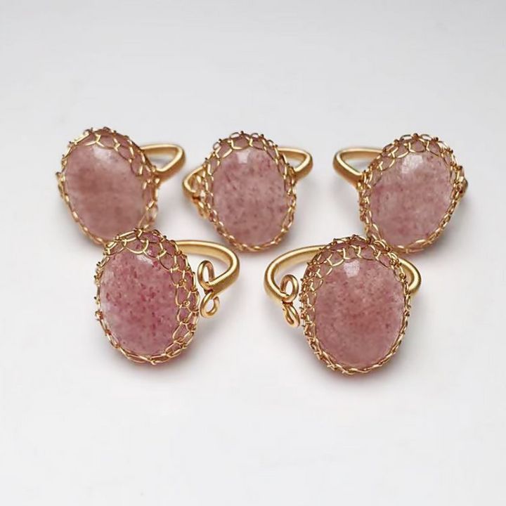 DIY 14k Gold Wire Wound Strawberry Crystal Ring
