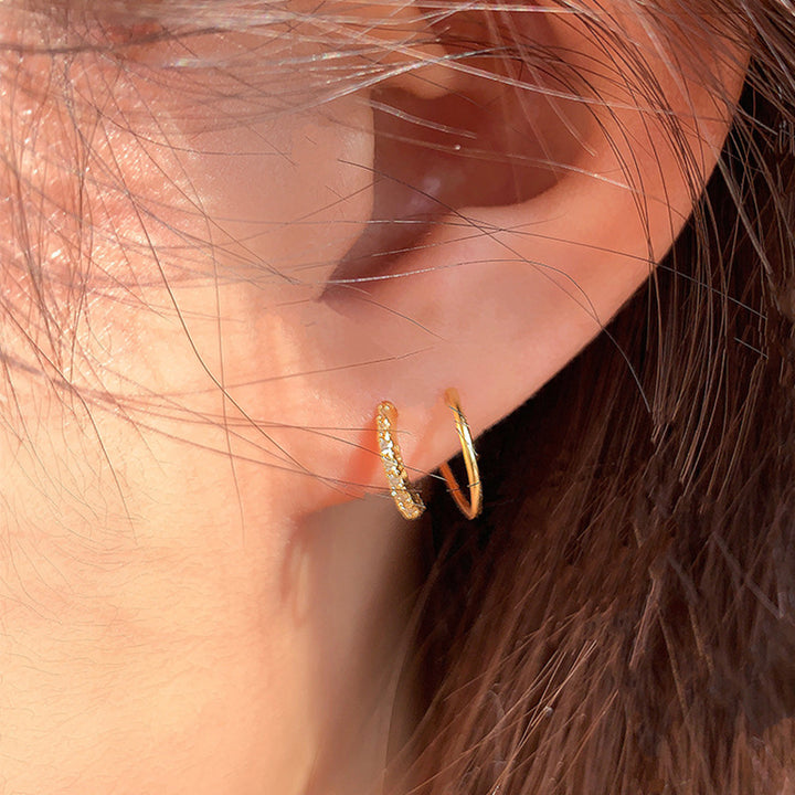 Sparkling Hoop Earrings &amp;  Wave Ear Cuff Set