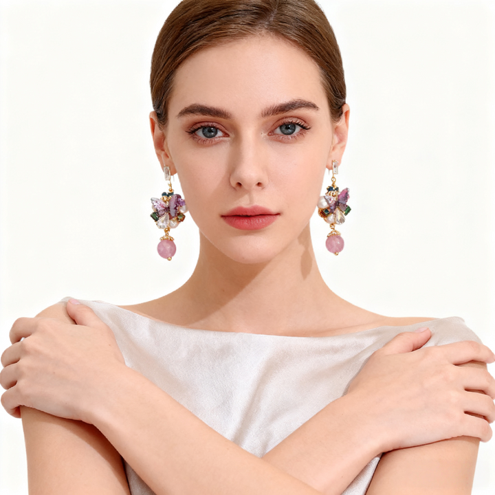 Amethyst Butterfly &amp; Pearl Earrings