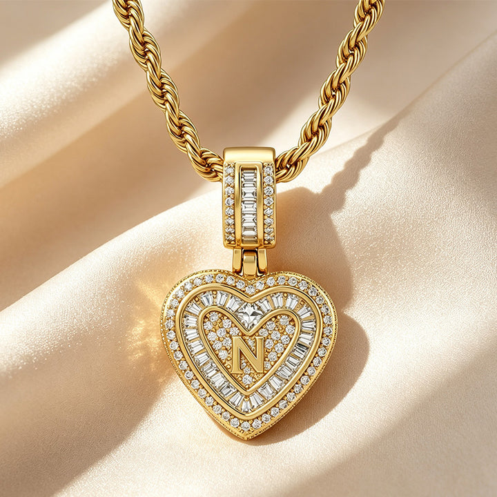 Initial Double Heart Pavé Necklace