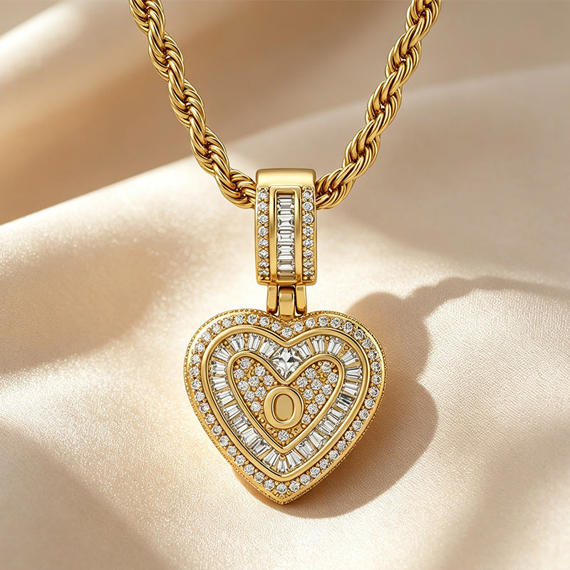 Initial Double Heart Pavé Necklace