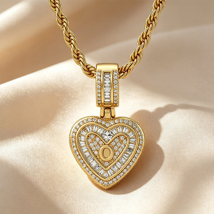 Initial Double Heart Pavé Necklace