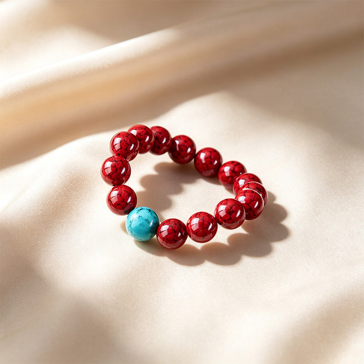 Cinnabar &amp; Turquoise Beaded Bracelet