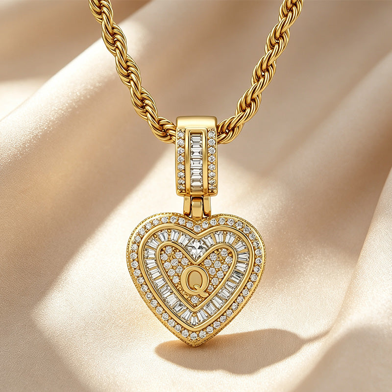 Initial Double Heart Pavé Necklace