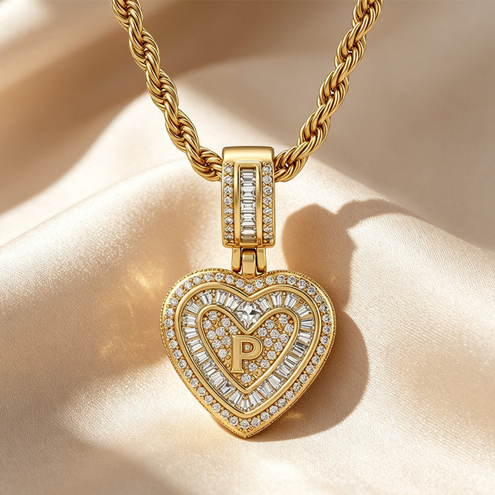 Initial Double Heart Pavé Necklace