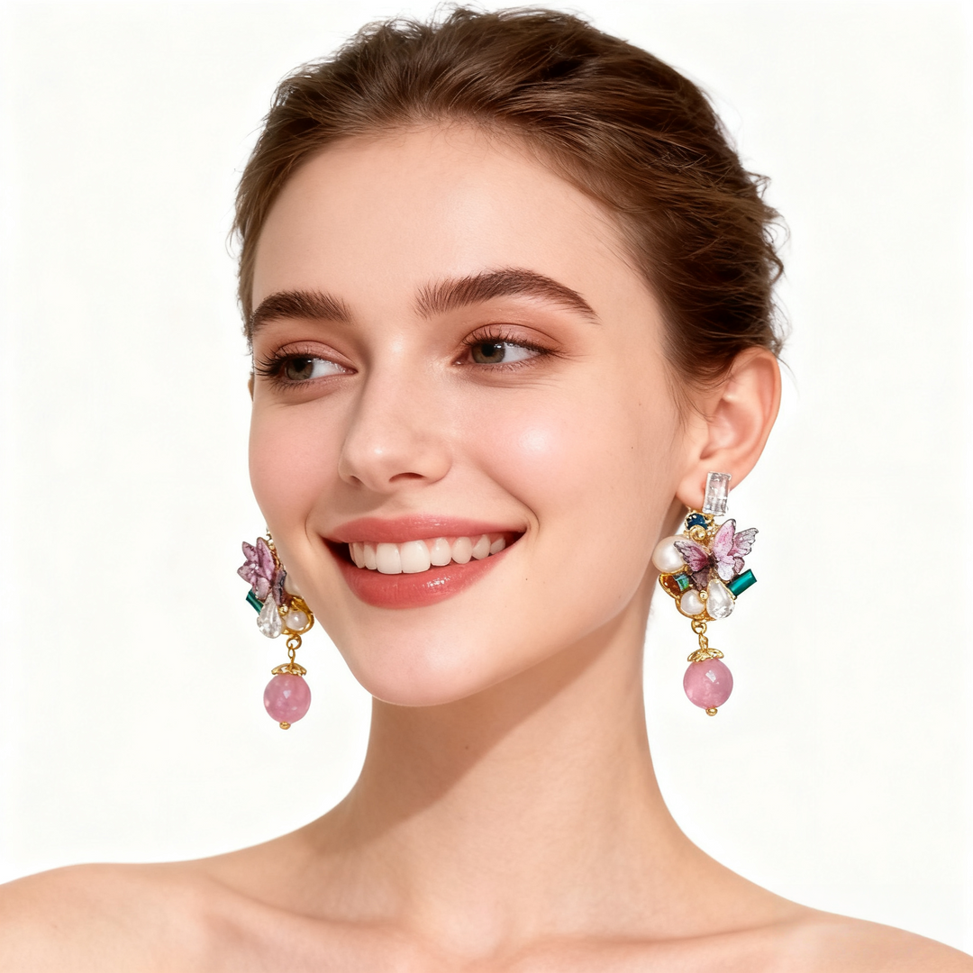 Amethyst Butterfly &amp; Pearl Earrings
