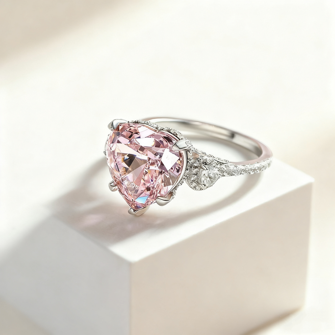 Heart-Cut Pink Crystal Ring &amp; Necklace
