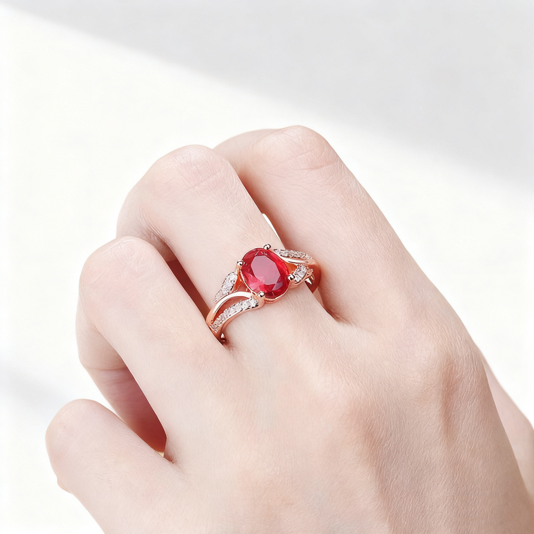 Red Ruby &amp; Pavé Ring