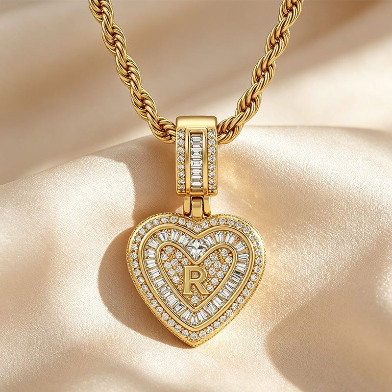 Initial Double Heart Pavé Necklace
