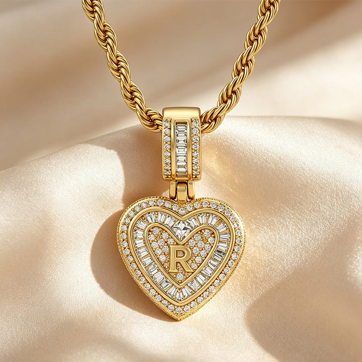 Initial Double Heart Pavé Necklace