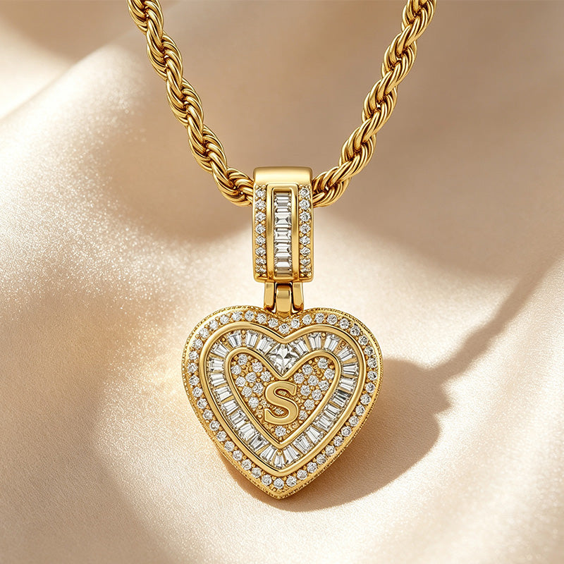 Initial Double Heart Pavé Necklace