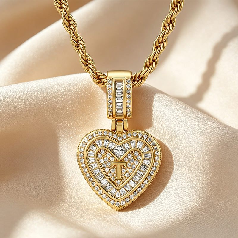 Initial Double Heart Pavé Necklace