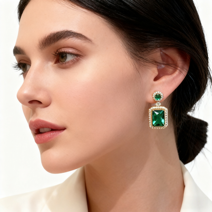 Emerald Agate &amp; Diamond Earrings