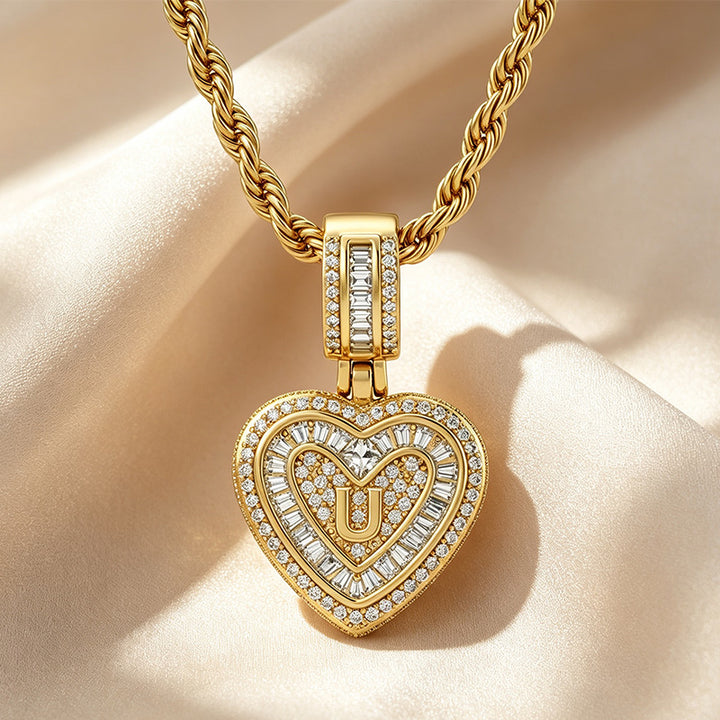 Initial Double Heart Pavé Necklace