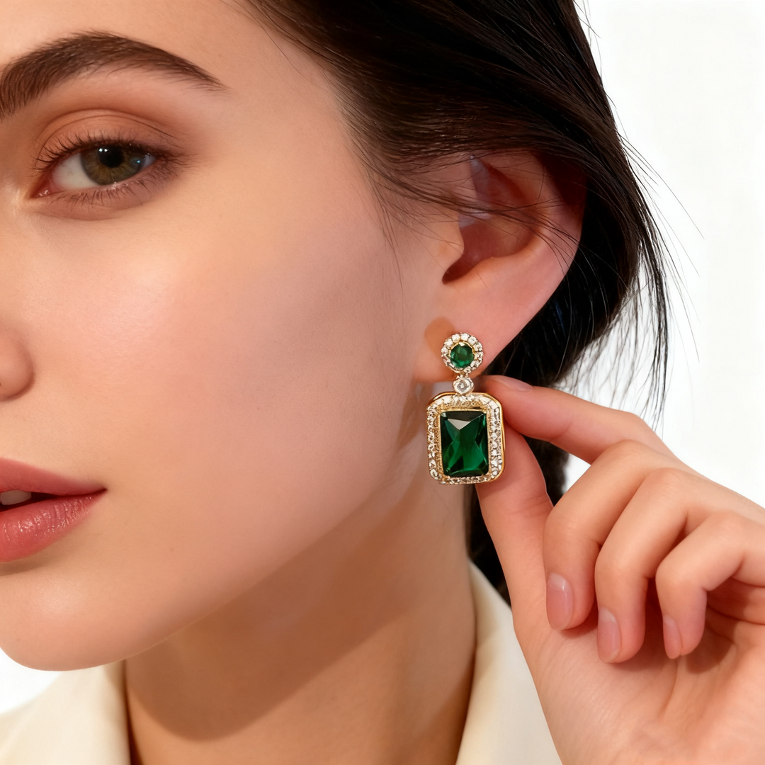 Emerald Agate &amp; Diamond Earrings