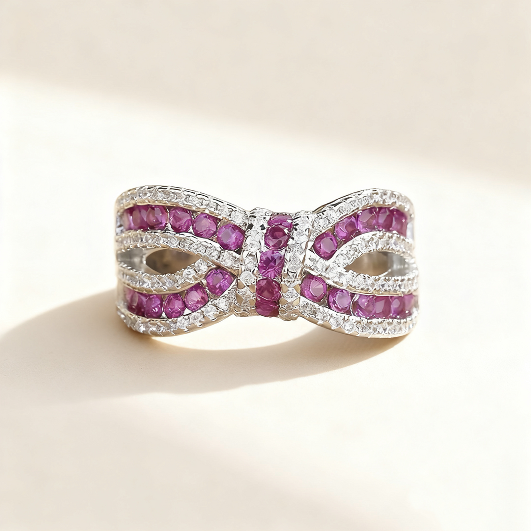 Pavé Amethyst &amp; Diamond Bow Ring