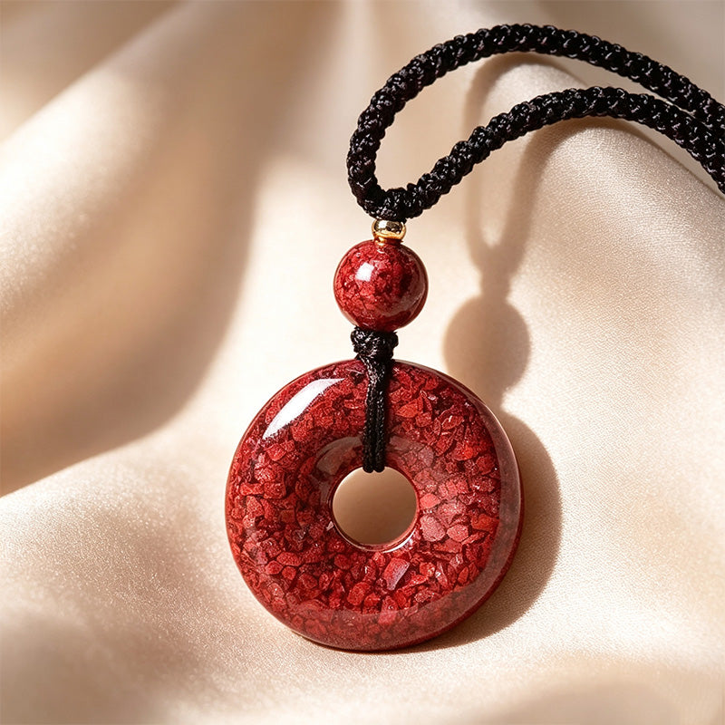 Crystal Cinnabar Peace Donut Pendant Necklace