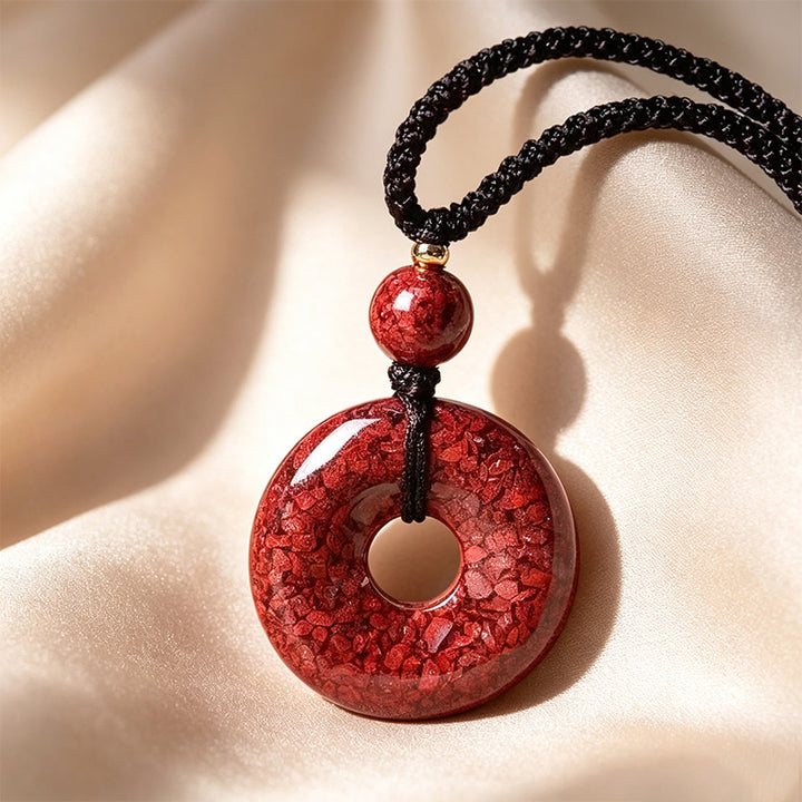 Crystal Cinnabar Peace Donut Pendant Necklace