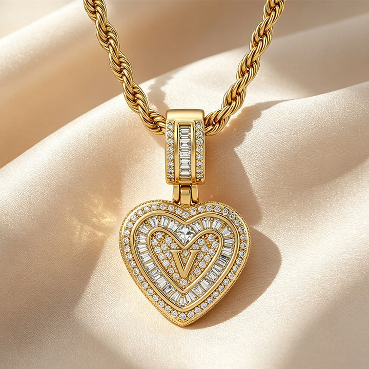 Initial Double Heart Pavé Necklace