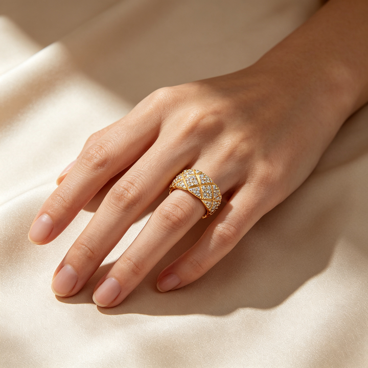 Quilted Pave‑Set Moissanite Wide Band Ring