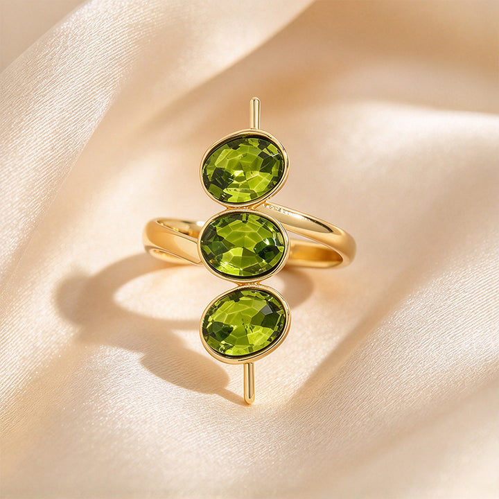 Oval Bezel Three-Stone Open Wrap Crystal Ring