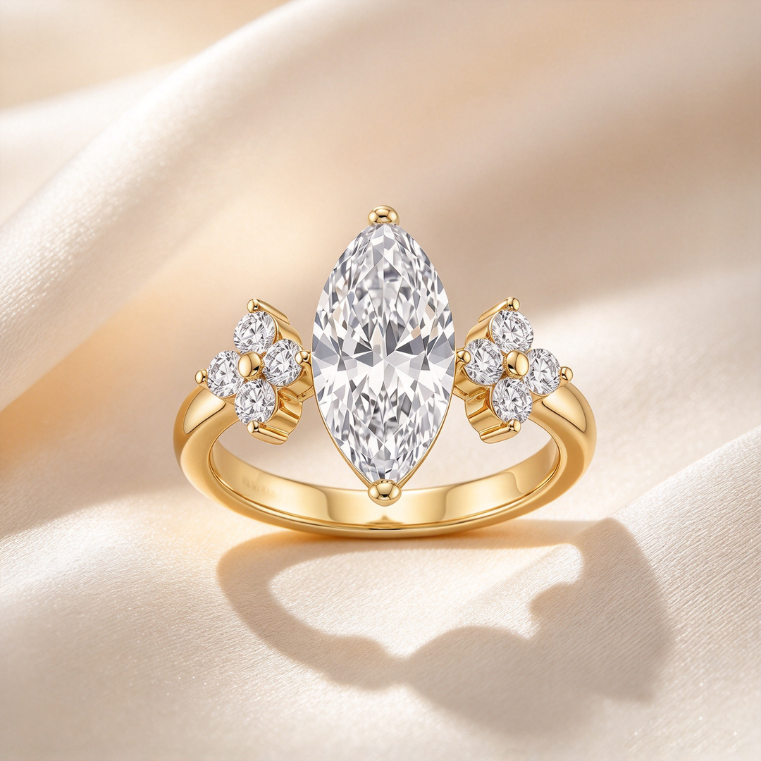 Marquise Cut Four-Prong Floral Accent Ring