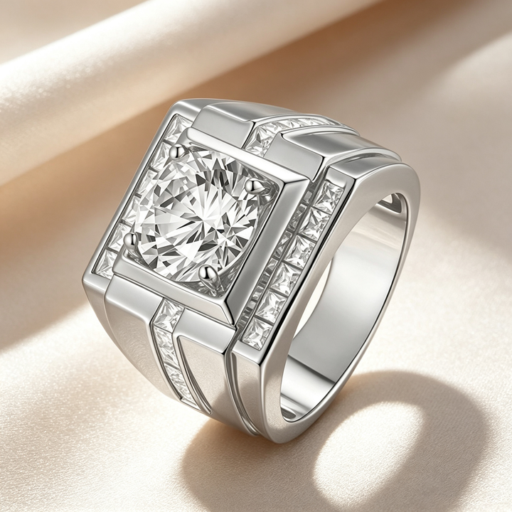 Square Halo Solitaire Moissanite Men&