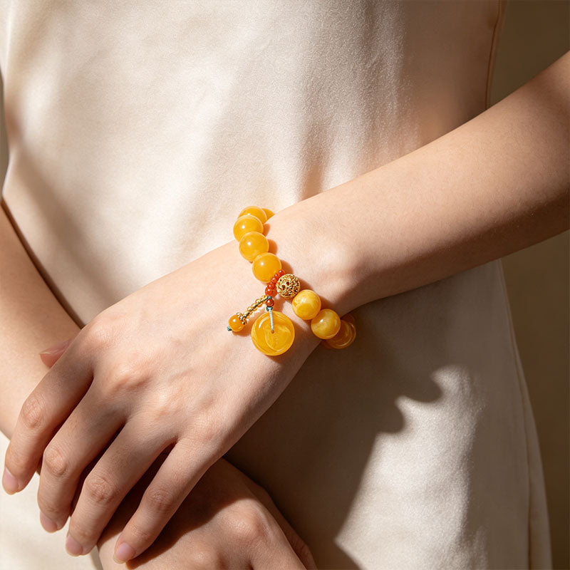 Amber Gourd Tassel Beaded Bracelet
