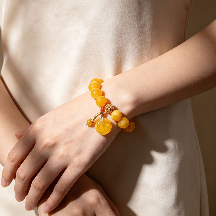 Amber Gourd Tassel Beaded Bracelet