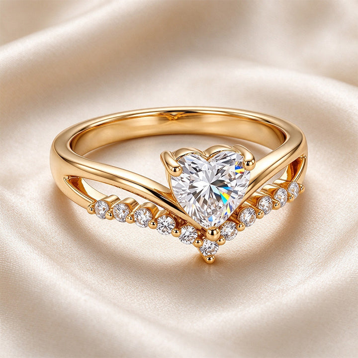 Heart Four-Prong Pavé V-Shape Ring Set