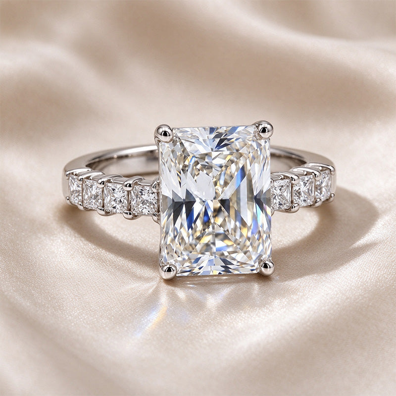 Radiant Four-Prong Princess Side Stone Moissanite Ring