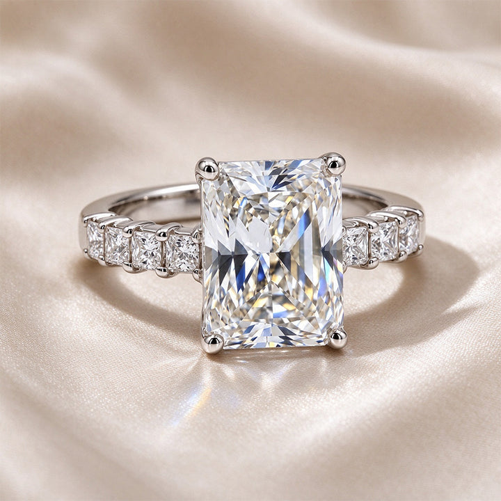 Radiant Four-Prong Princess Side Stone Moissanite Ring