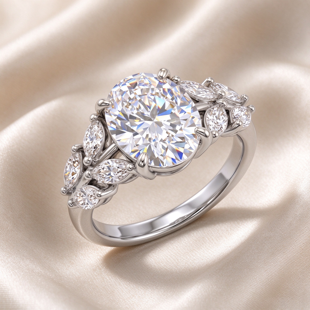 Oval Marquise Side Stone Ring