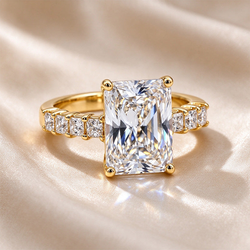 Radiant Four-Prong Princess Side Stone Moissanite Ring