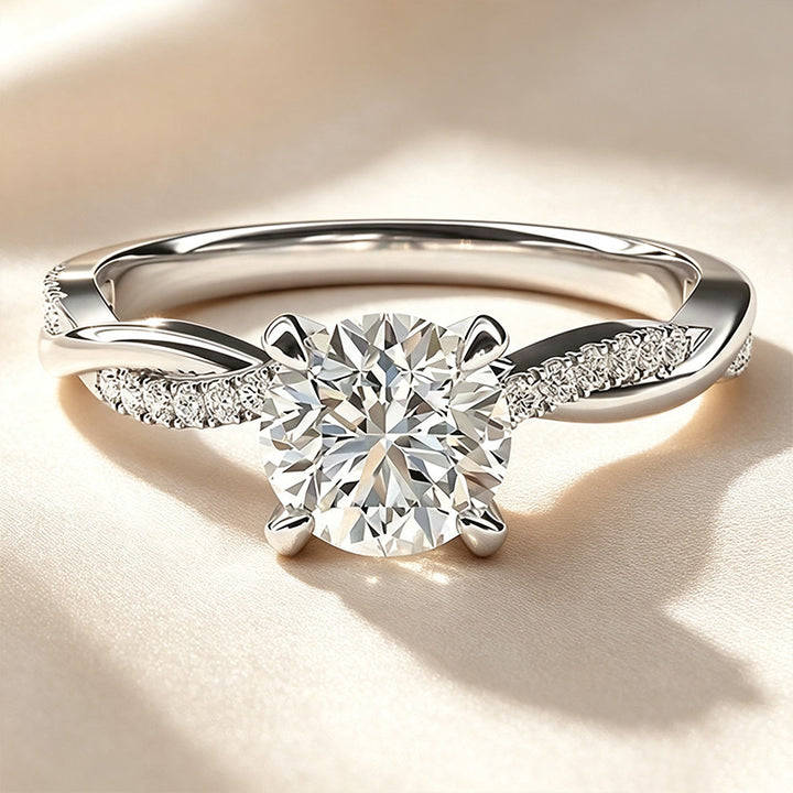 Round Cut Twisted Shank Paved Side Stone Ring