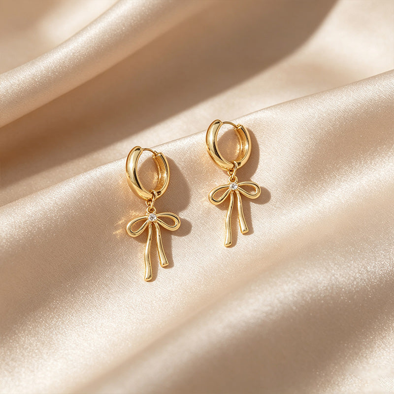 Bow Drop Huggie Hoop Earrings