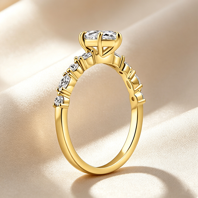 Marquise‑Cut Alternating‑Accent Moissanite Ring