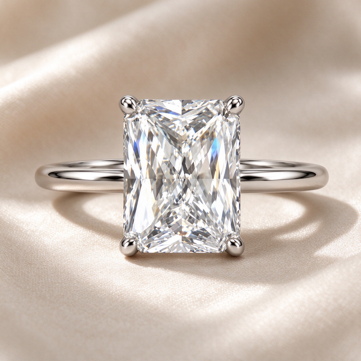 Radiant Four-Prong Solitaire Moissanite Ring