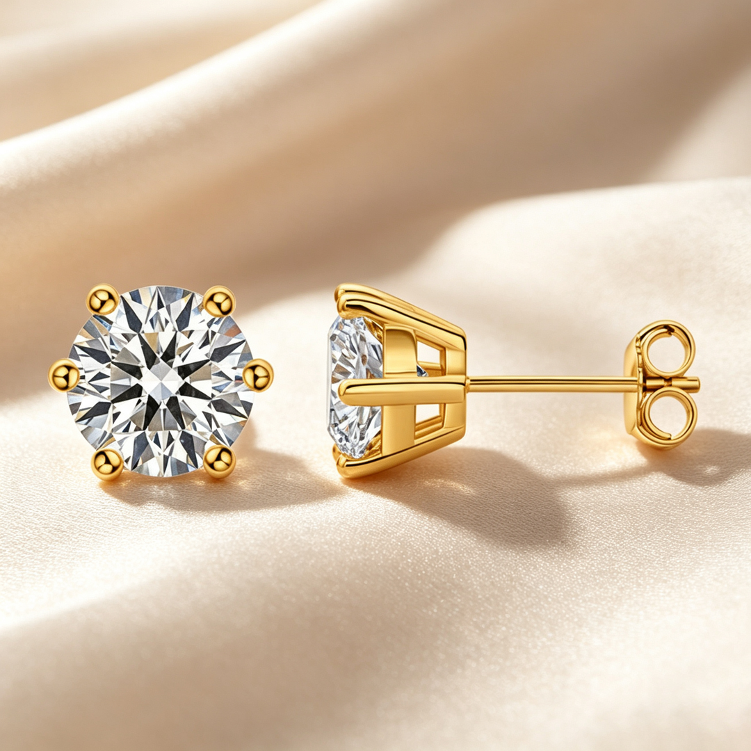 Round Classic Six‑Prong Solitaire Moissanite Stud Earrings
