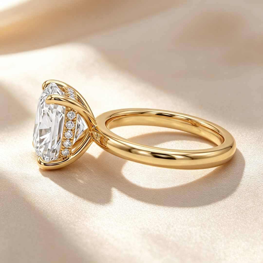 Cushion Cut Hidden Pavé Solitaire Ring