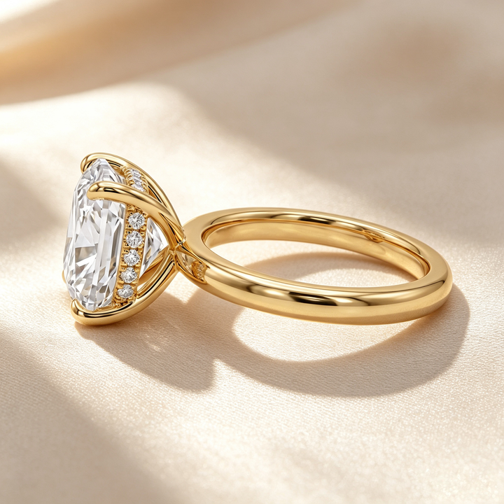 Cushion Cut Hidden Pavé Solitaire Ring