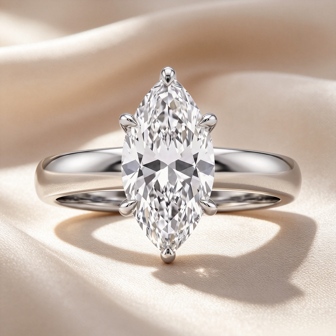 Marquise Three‑Stone Bridal Ring Set