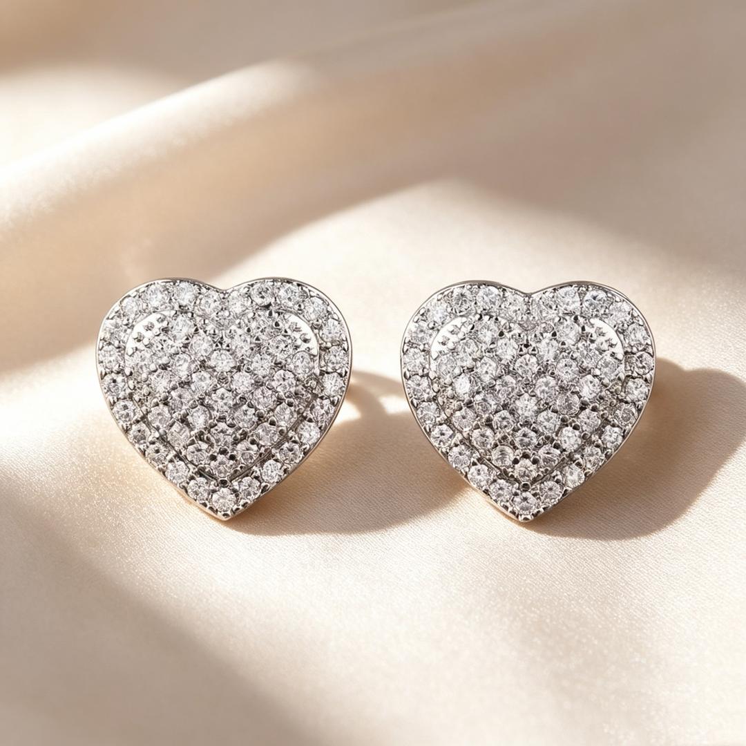 Double Heart Pavé Necklace &amp; Earrings