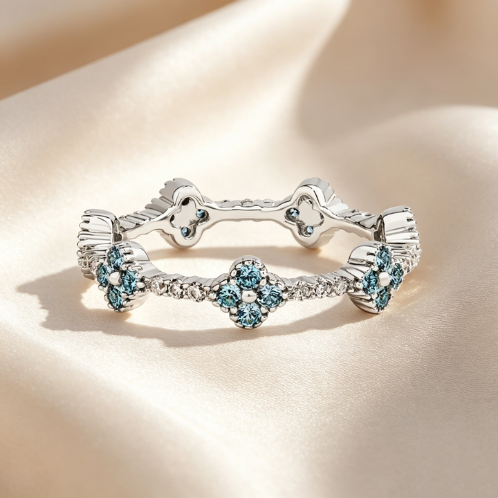 Four-Leaf Clover Crystal &amp; Moissanite Ring
