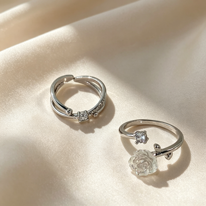 Camellia Stackable Two‑Piece Open Ring Set