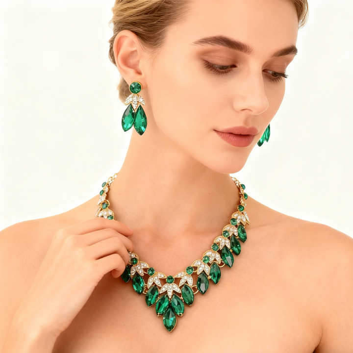 Crystal Leaf Necklace &amp; Earrings Set