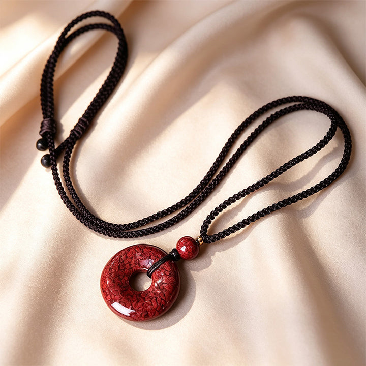 Crystal Cinnabar Peace Donut Pendant Necklace