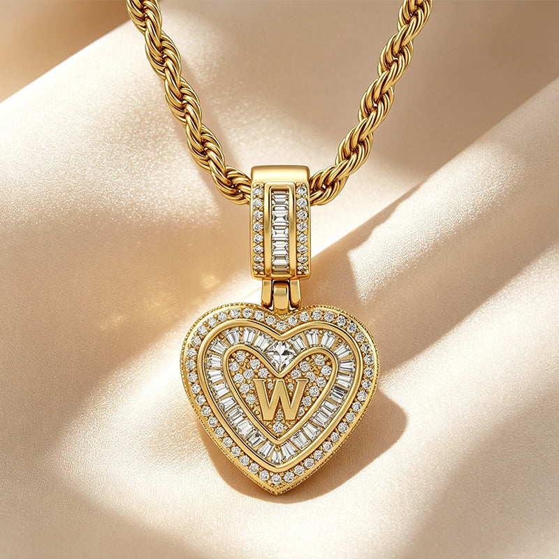 Initial Double Heart Pavé Necklace