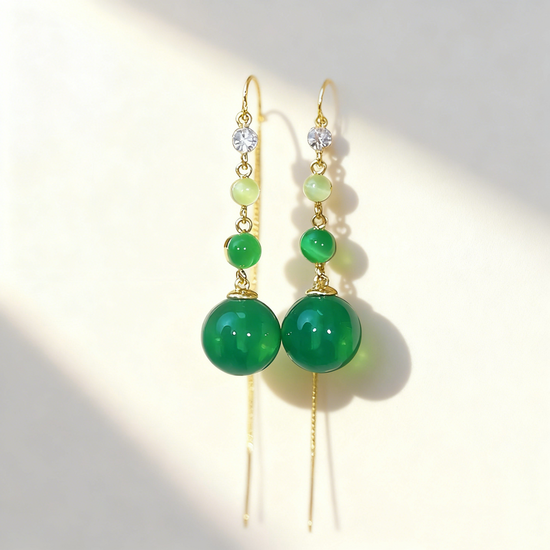 Green Agate Tassel Earrings